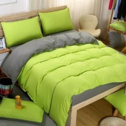 Lenjerie de Pat, Bumbac Ranforce ,   2 persoane, 250 x 240 , 50X70, 220X200, 4 piese,  Gri antracit -Verde Deschis