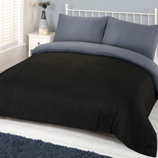 Lenjerie de Pat, Bumbac Ranforce ,   2 persoane, 250 x 240 , 50X70, 220X200, 4 piese,  Gri petrol - Negru